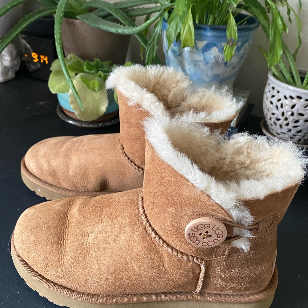 NWOB UGG Mini Bailey Button Boots Chestnut 7